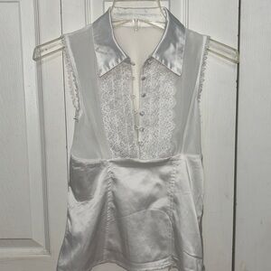 Elegant White Satin Sleeveless Blouse